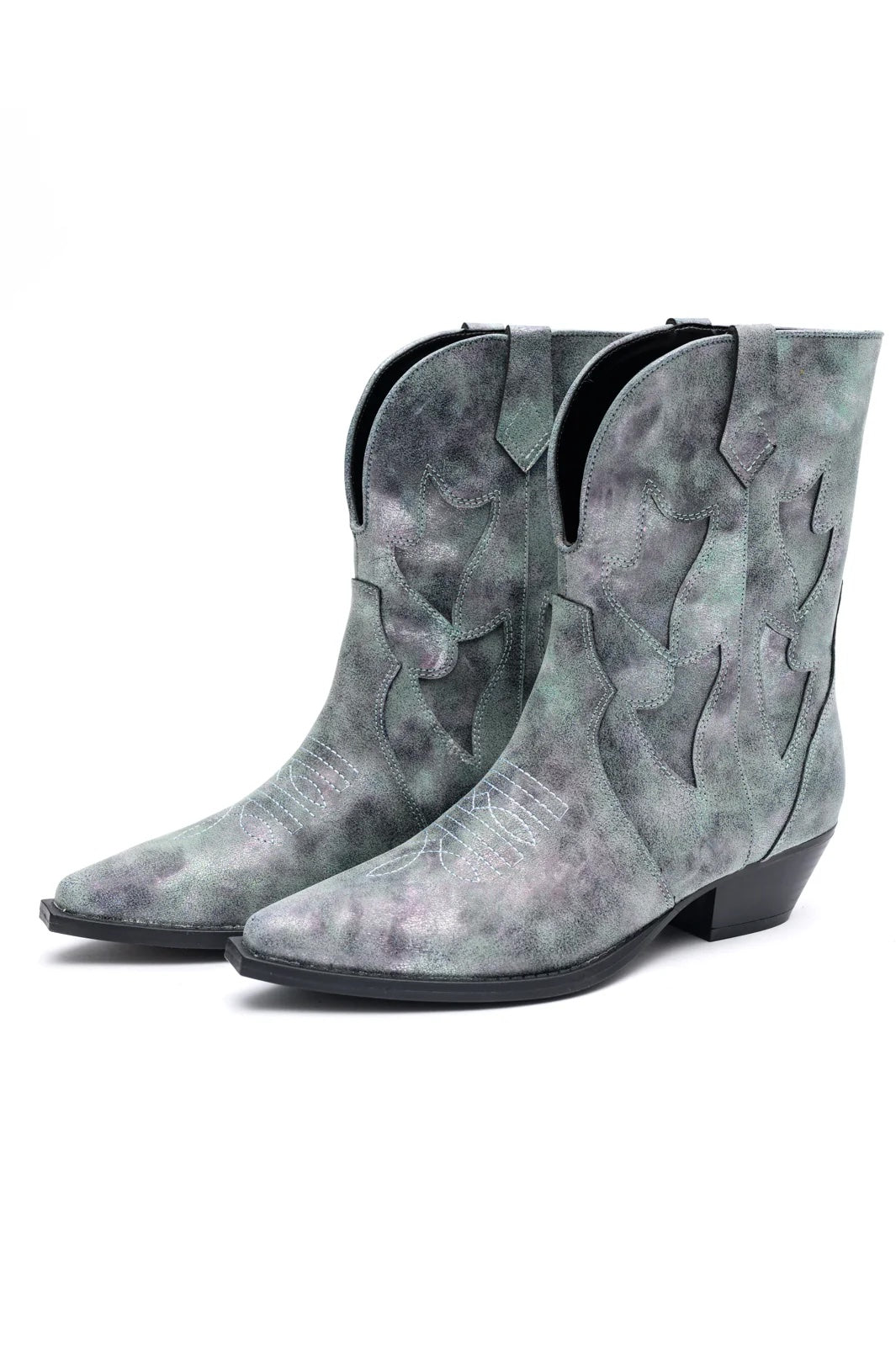 Blue Jersey Metallic Boot Open Front Snip Toe Heel Naughty Monkey